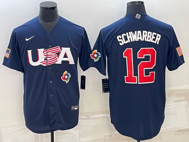 Men 2023 World Cub USA #12 Schwarber Blue Nike MLB Jersey8
